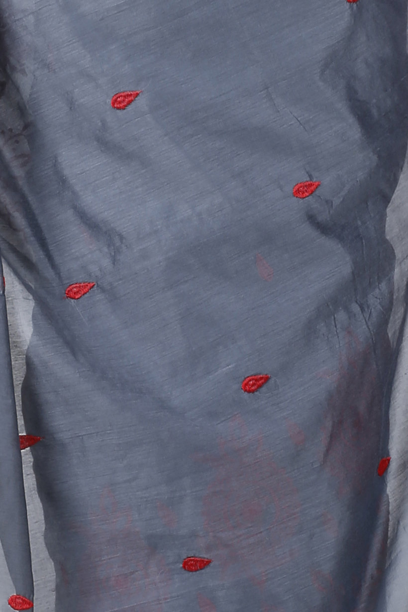 Grey Blended Cotton Tabu Hand Loom Saree (1241)